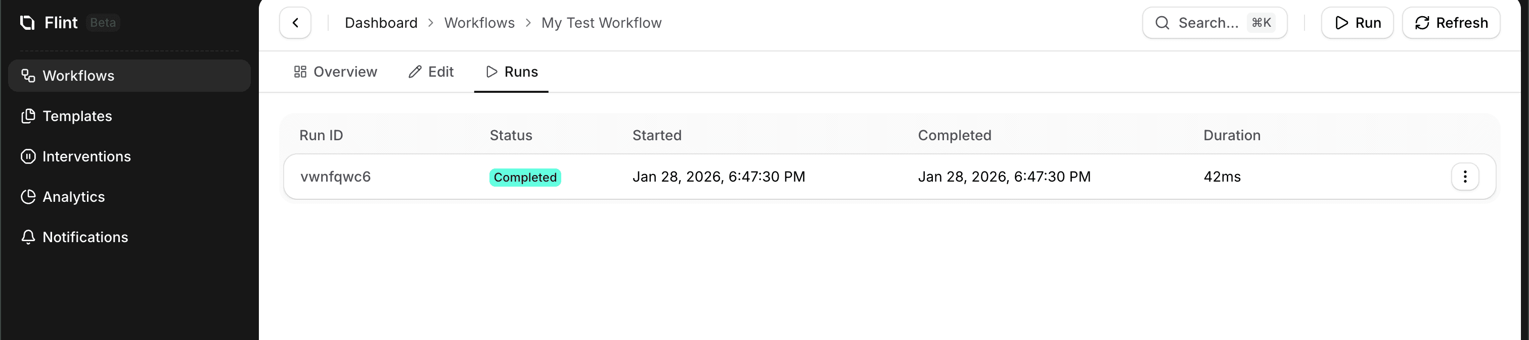 Workflow run history list